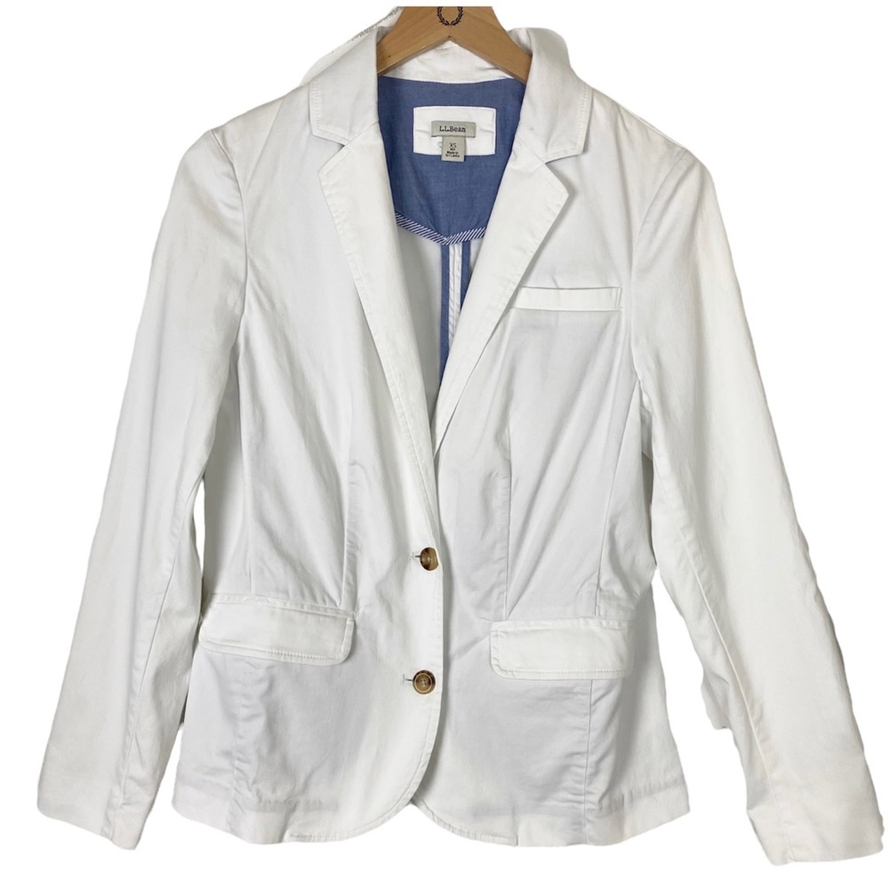 L.L. Bean White Brushed Cotton Casual 2-Button Blazer Jacket Xs Summer